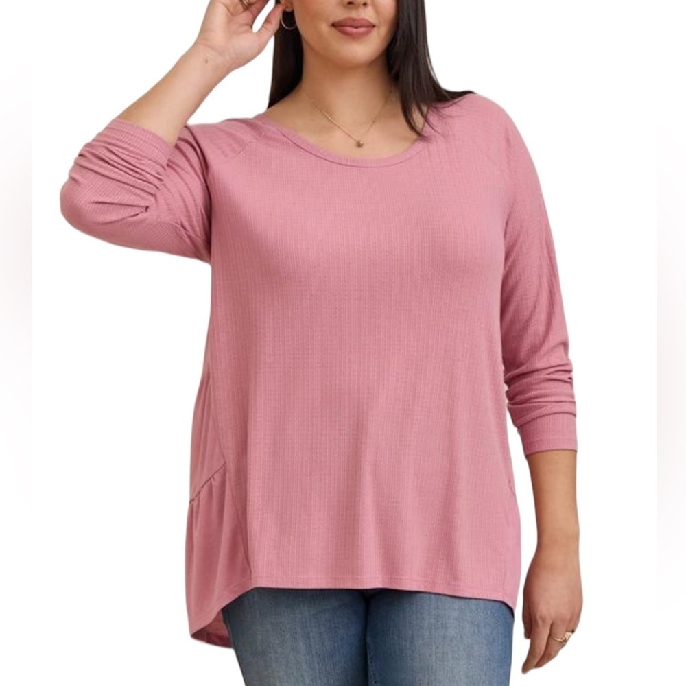 Torrid | Texture Jersey Tiered Back Top in a Dusty Rose Pink Womens Size 1X Plus - Picture 4 of 17